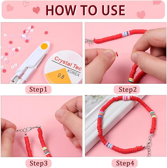 Batiyeer 3000 Pcs Valentine's Day Polymer Clay Beads Set 6 mm Heishi Clay Beads for Jewelry Making DIY Bracelet Necklace Accessories Craft Party Supplies (Red, Pink, White)