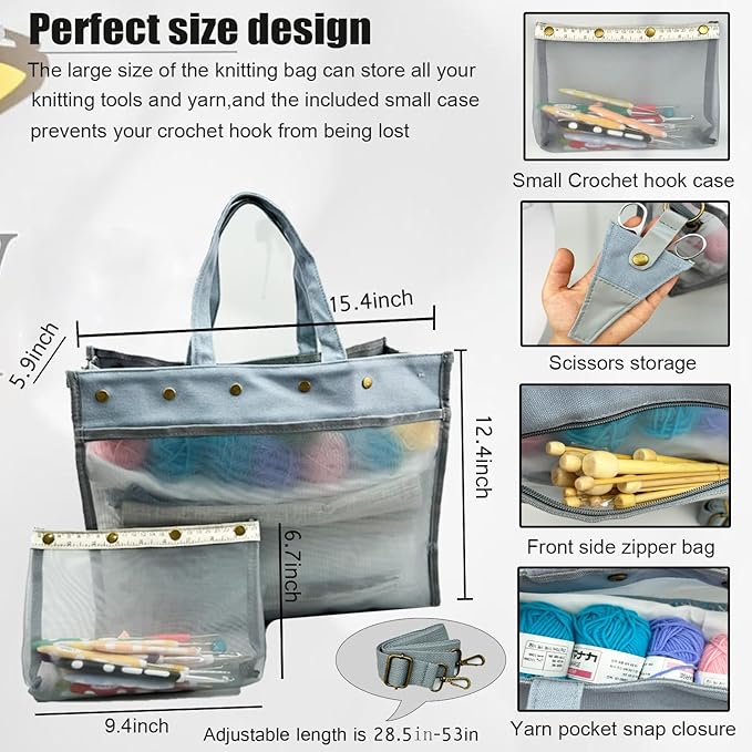 Knitting Bag Large Yarn Storage Organizer,Crochet Bags and Totes,Yarn Bags for Crocheting,Crochet Storage Bags for Crochet Hooks,Knitting Needles,Knit Bags for Crochet Lovers,Mother's Day Gift(Grey)