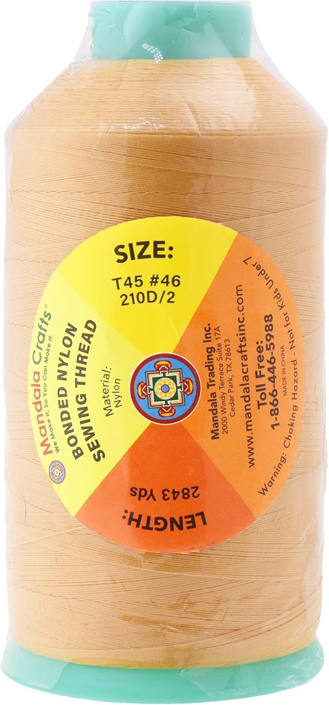 Mandala Crafts Size 46 210D T45 Bonded Nylon Thread - Blonde 2843 YDs Tex 45 Heavy Duty Sewing Threads for Leather, Jeans, Weaving, Outdoor Marine Upholstery