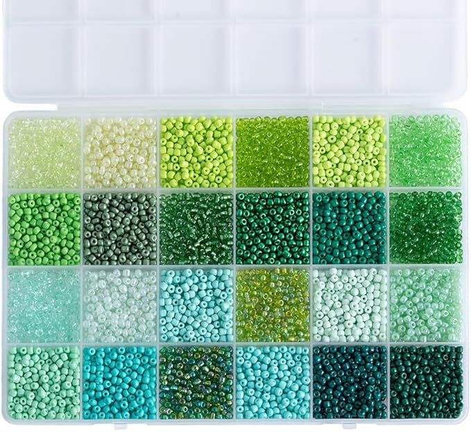 Green Colors 3mm Seed Beads, 5200Pcs Glass Seed Beads Kit with Storage Box for DIY Necklace Bracelet Crafts