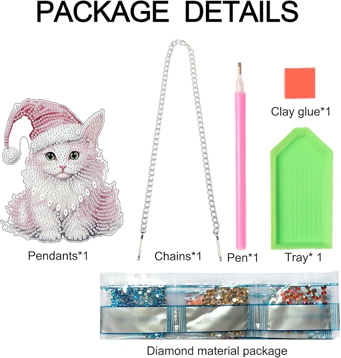DIY 5D Diamond Painting Hanging Ornament Christmas Cat Design, Crystal Rhinestone Diamond Art Pendant, Handmade Suncatcher for Home, Wall, Window, and Holiday Gift