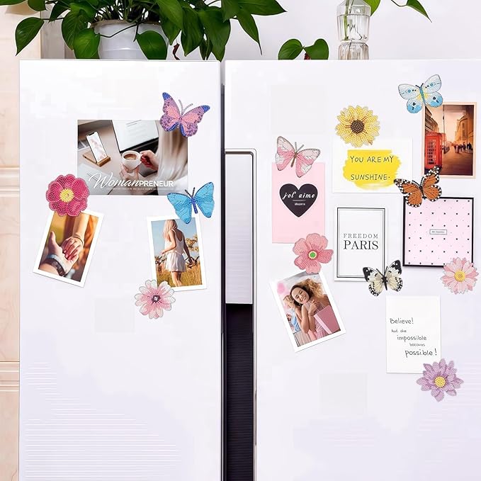 16 Pcs Butterfly Diamond Painting Magnets Kits,Flowers Diamond Art Fridge Magnet Refrigerator Sticker Diamond Painting kit for Beginners Adults DIY Art Craft Gifts Home Decors (Butterfly)