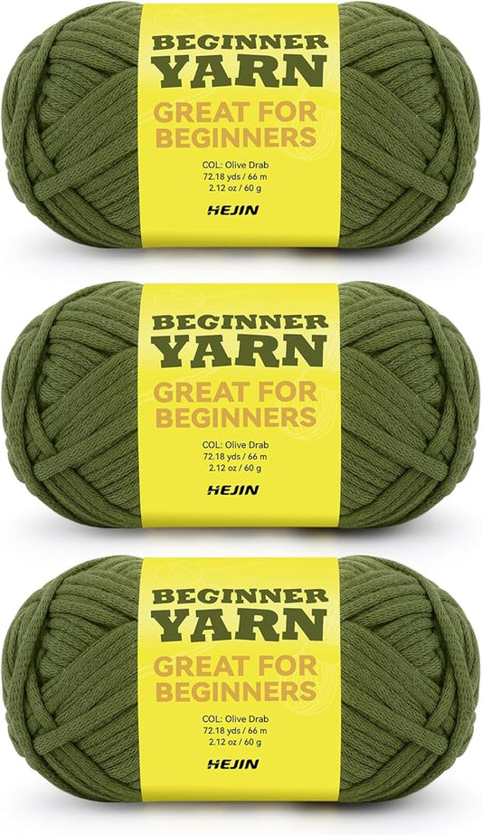 3x60g Floral Green Yarn for Crocheting and Knitting;3x66m (72yds) Cotton Yarn for Beginners with Easy-to-See Stitches;Worsted-Weight Medium #4;Cotton-Nylon Blend Yarn for Beginners Crochet Kit Making