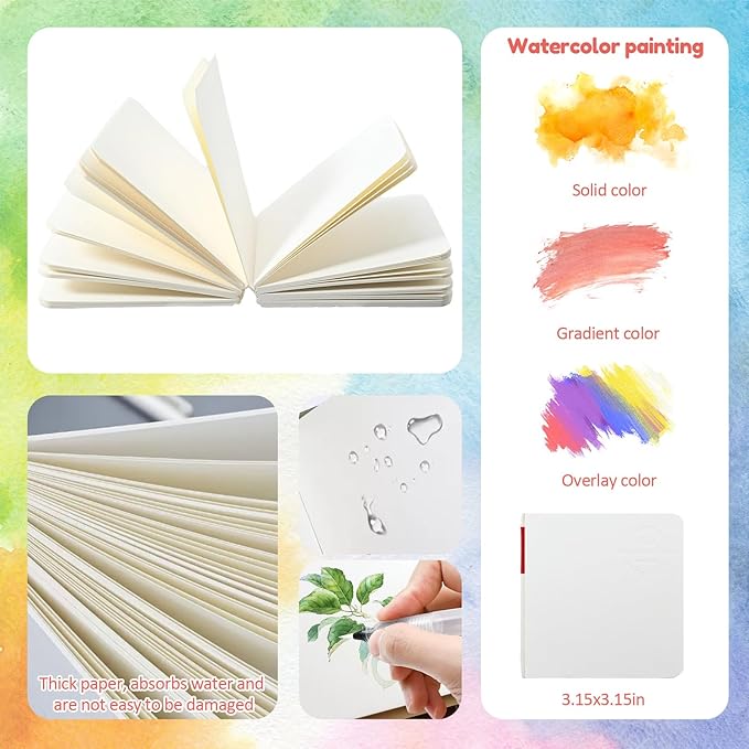Mini Watercolor Travel Set – 24 color Paints, 15 Grids Portable Wooden Travel Palette, Brush, Sketchbook, Metal Clip – Perfect for Artists, Students Ideal for Outdoor Sketching