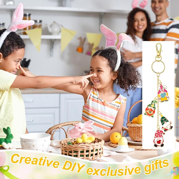 VioraWhite 213 Pcs Easter Theme Lip Gloss Keychain Making Kit 100 Pink Enamel Charms 32.81 ft Gold Chains for DIY Crafts Women