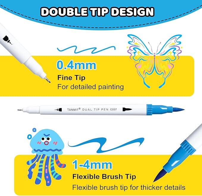 TANMIT Markers for Adult Coloring Books No Bleeding, 72 Colors Dual Tip Art Markers Set with Fine and Brush Tip Pens for Journaling Sketch Hand Lettering