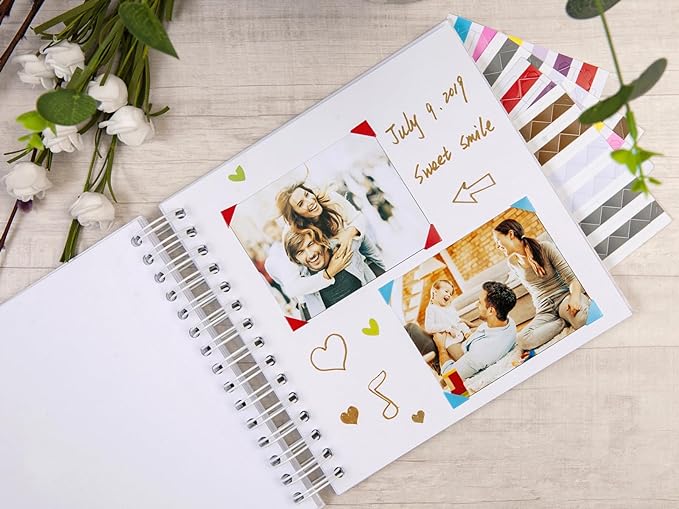 potricher 8 x 8 Inch DIY Scrapbook Photo Album 80 Pages Thick Kraft Blank White Paper Memory Book for Wedding and Anniversary Family (White, 8 Inch)