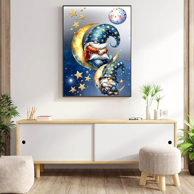 Meothan 5D Diamond Painting Kits for Adults Moon Gnomes Diamond Art Kits for Adoults DIY Full Round Paint with Diamond Dots Gnomes Gem Art Painting Crafts for Home Wall Decor 11.8x15.7inch