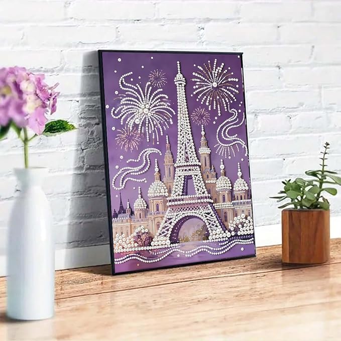 GEMFAMILY Diamond Art Painting Special Shaped Kits for Adults, Eiffel Tower Pearl Diamond Painting Kits for Adults Beginner,DIY 3D Pearl Diamond Dots Gem Art Craft for Home Decor 12 x 16 inch