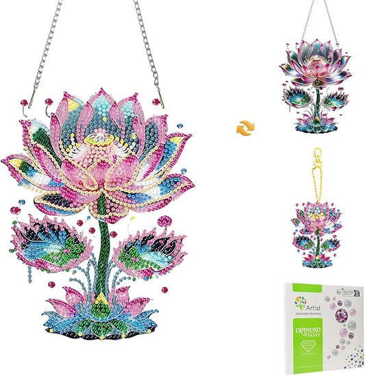 Masendp Hanging Diamond Art Decoration Kit 5D Diamond Painting Kit, DIY Lotus Series Themed Diamond Art Kit Suitable for Beginners and Adults, Home Wall and Garden Decoration