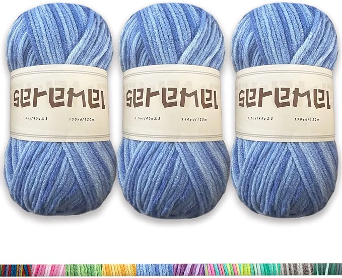 3 Pcs Pack with 5-Ply Acrylic Yarn, 3 Balls of 4.8Oz/135g Soft 3mm Medium Thick Colorful Yarn for Crocheting Knitting, 260 Yds/240m Crochet Blanket、Braids/DIY (Blue)