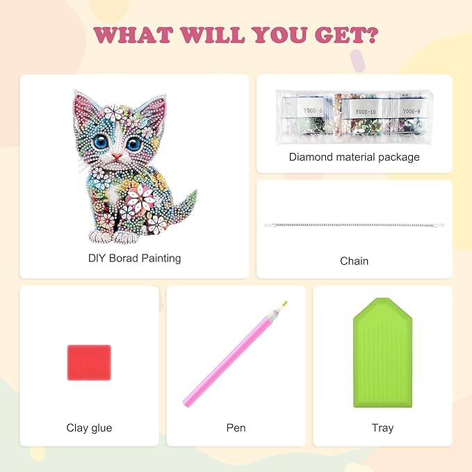 HEIBAGO DIY Hanging Diamond Art Kit Cat,Acrylic 5D Painting Window Pendants Flower,8.3 * 8.3 inch Double Sided Gem Art Ornament Kit,Diamond Art Ornament Kit for Home Wall Decor