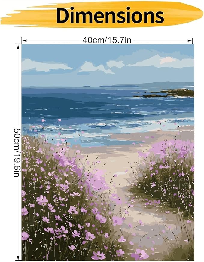 CHWGLFGG Paint by Numbers Kit for Adults Beginner, Beach Wildflower Adult Paint by Number Kits on Canvas, DIY Acrylic Oil Easy Painting by Numbers for Home Wall Decor 16X20 inch (Without Frame)