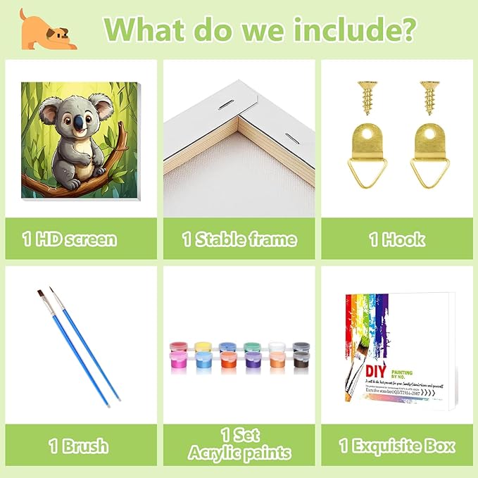 Reivworl Paint by Numbers Kit for Kids with Frame and Easel, Koala Paint by Number for Kids Age 6-8-12, Paint by Numbers Kits for Gifts and Home Decor - 8X8Inch