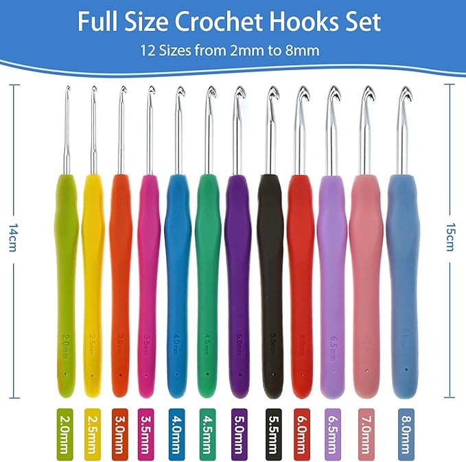 RealPlus Crochet Hooks, 12 Sizes Crochet Hook Set, Crochet Kit for Beginners, Knitting Needles with Ergonomic Handles for Arthritic Hands, Christmas Gifts for Women, Crochet Needles with Blue Case