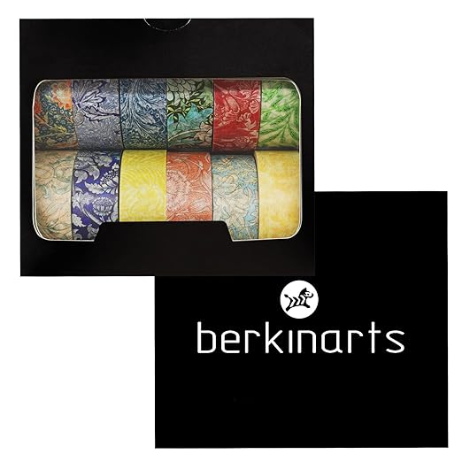 Berkin Arts 12 Rolls Art Floral Designs Washi Tape Set - 15 mm Wide Decorative Adhesive Masking Tape Cloisonnism for Scrapbook Cute Aesthetic William Morris Series