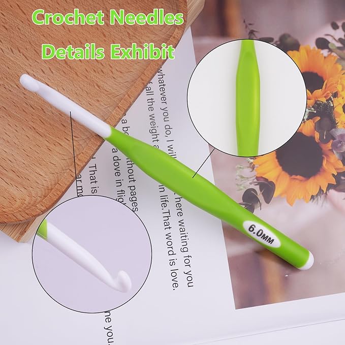 Hobekoee 6mm Crochet Hook,Extra Long Crochet Hooks with Soft Ergonomic Handle for Arthritic Hands,Multicolor Crochet Needles for Beginners and Experiencer