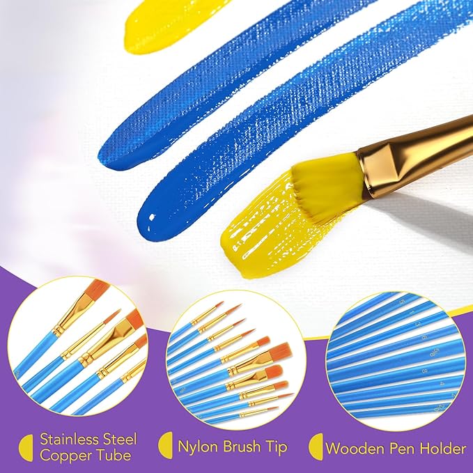 AROIC Acrylic Paint Brush Set, 24pack/240pcs Nylon Hair Paint Brushes for Acrylic Painting, Artist Craft Paint Brushes Supplies, Kid Adult Watercolor Oil Paint Brush Kit