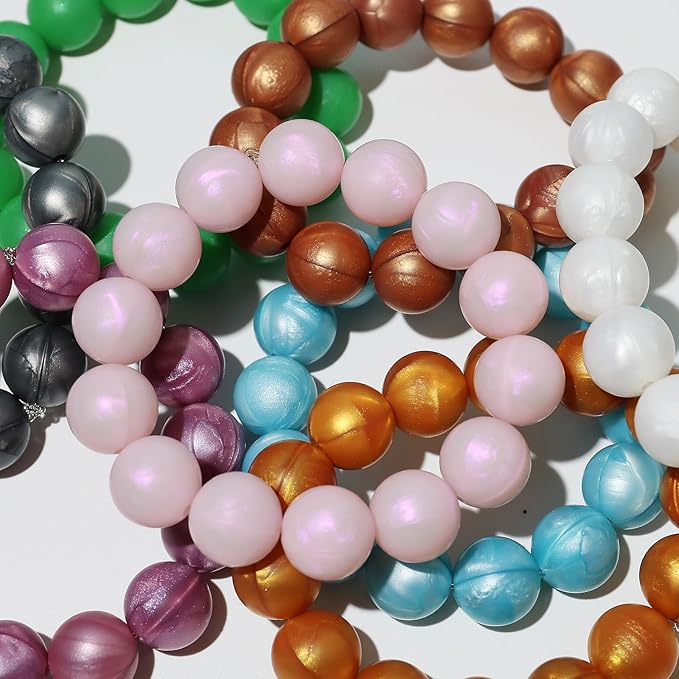 120pcs Richbunnys 15mm Bulk Silicone Beads for Pens and Keychain Making,Large Bead for Necklace and Bracelets Making,Assorted Rubber Beads Set（Pearlescent Mystic）