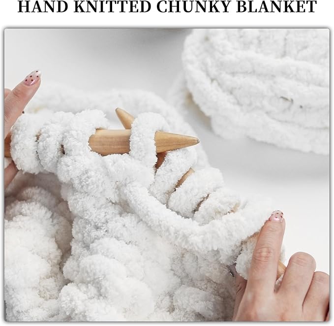 SUNTQ 8 Pack Jumbo Chunky Chenille Yarn for Crocheting, Bulky Thick Fluffy Yarn for Hand Knitting Blanket, Soft Plush Knitting Yarn for Cushions, Pet Bed, Home Decor, White(32 yds,8.8 oz Each Skein)