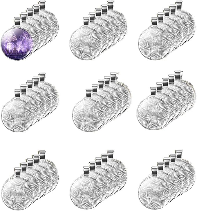 LANBEIDE 40 Pcs Silver Pendant Trays with 40 Pcs Clear Glass Cabochons - 1 Inch/25mm Round Bezels for Resin Craft, Photo Jewelry Making, Total 80 Pcs