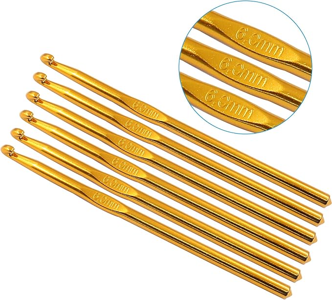 Cionyce 6 Pack Aluminum Crochet Hook 6mm US Size J (Size 10) Crochet Needle for DIY Craft Yarn Knitting Needles