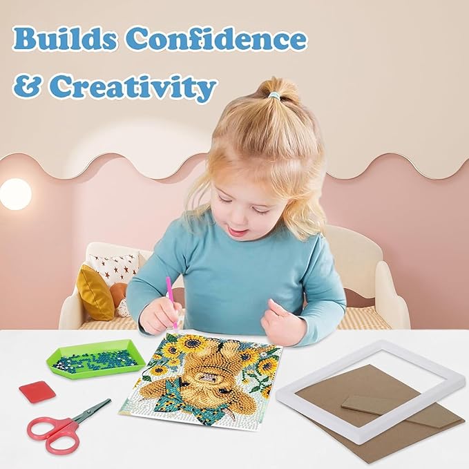 Gearock Diamond Art Kits with Wooden Frame, Easy DIY 5D Diamond Painting Kits, Flowers Cow Cute Big Gem Kits for Adults Beginners Animal Lovers Halloween Christmas Birthday Gifts