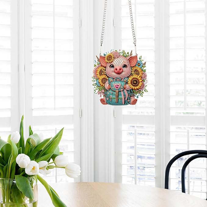 Tontut Pig Sunflower Diamond Art Painting Kits Hanging Decoration,5D Diamond Art Painting,DIY Special Shape Diamond Craft Wall Garden Decoration,Gifts