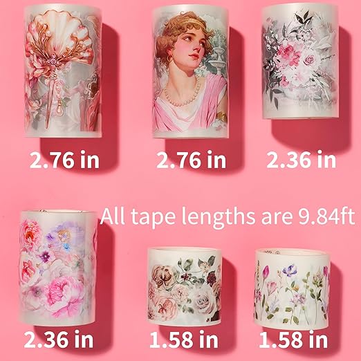Pre-Cut PET Tape Stickers, Pet Washi Tape Set for Journaling - 4 Rolls PET & 2 Rolls Washi Tape, Greek Goddess Style with Renaissance Women & Architecture