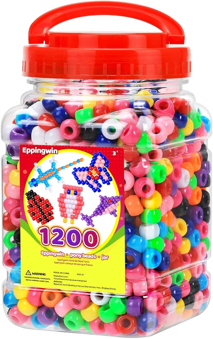 eppingwin 1200pcs pony beads for bracelets, classic colors kandi beads for hair braids, easy storage pony bead for jewelry making