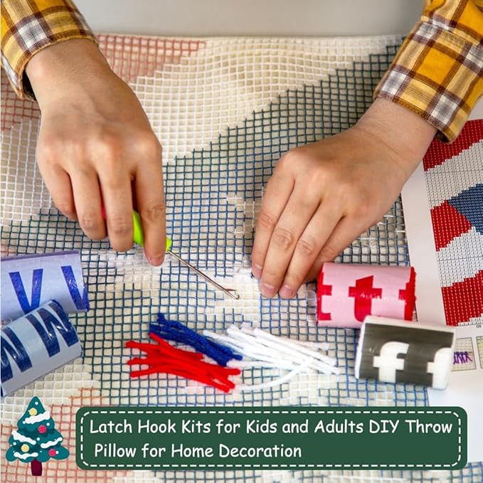 DL-YTG Latch Hook Kits Pillow National Flag Crochet Yarn Cushion Colour Printed Canvas Rug Needlework DIY Pillowcase Hook and Latch Kit Arts Crafts Christmas Home Sofa Decoration 42x42cm/16X16in