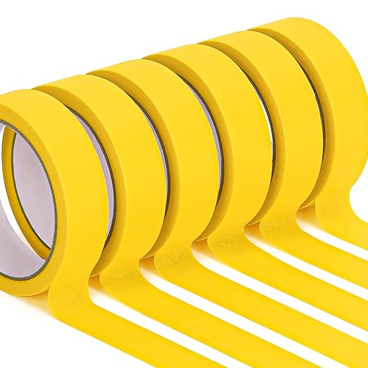 HongWay Masking Tape 1 Inch, 6 Rolls x 22yd (132yds in Total) Painters Tapes for Painting Labeling Arts Crafts, Easy Removal, No Residue (0.94in Yellow)