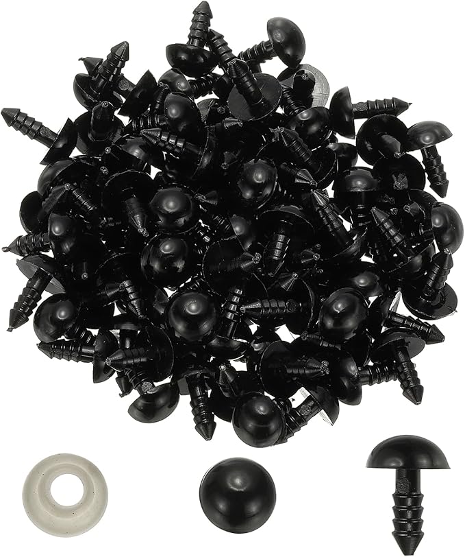PATIKIL 10mm Safety Eyes, 100 Set Plastic Craft Eyes with Washers Safety Eyes for Stuffed Animals Crochet Toys Dolls DIY Craft Making, Black
