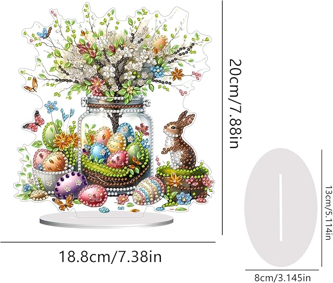 DIY Dot Diamond Desktop Easter Creative Ornaments Diamond Art Painting by Number Embroidery Arts and Crafts Easter for Home Office Garden Decoration (Single Side Dot Diamond)-#04-Potted Plants