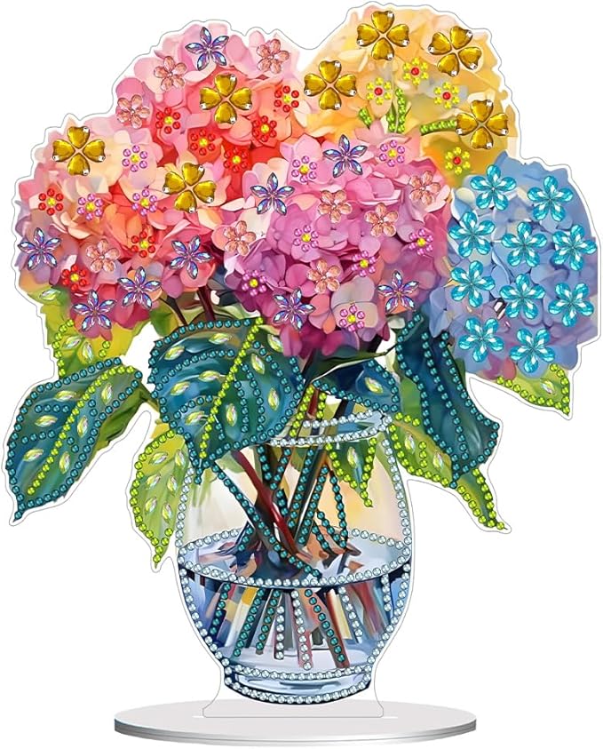 hyzsj DIY Diamond Desktop Ornament Flower, Crystal Vase Diamond Art Painting Tabletop Ornaments Single Sided, Diamond Ornament for Adult Beginner Home Office Decor Crafts Gift