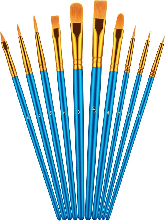 Paint Brush Set, 10 Pcs Paint Brushes for Acrylic Painting, Round Pointed Tip Detail Small Paint Brush for Oil Watercolor Canvas Face Body Boards Rock, Adult Drawing Arts Crafts Supplies, Blue