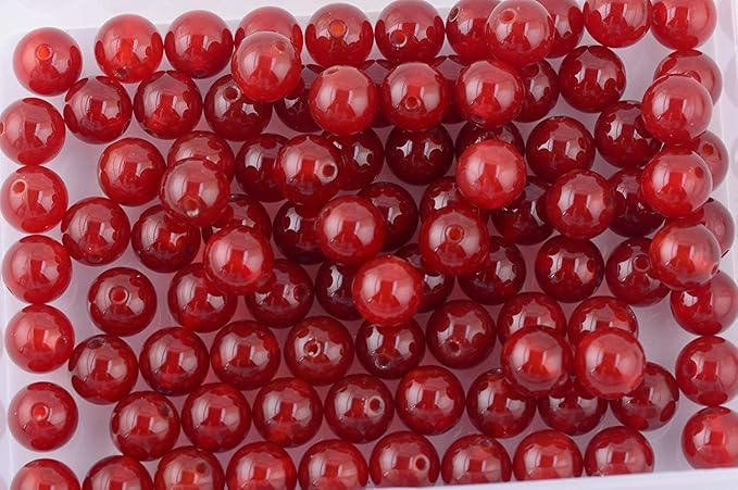 Natural Stone Beads 100pcs 10mm Red Agate Jade Round Genuine Real Stone Beading Loose Gemstone Hole Size 1mm DIY Smooth Beads for Bracelet Necklace Earrings Jewelry Making (Red Agate, 10mm)
