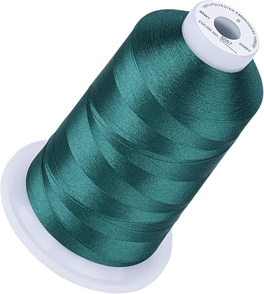 Simthread 5500Yds Embroidery Thread, 5000M High-Yardage 40WT 100% Polyester Thread – 170+ Vivid Colors, High-Speed Rated – Compatible with Brother, Singer, Janome & More - Deep Turquoise S057