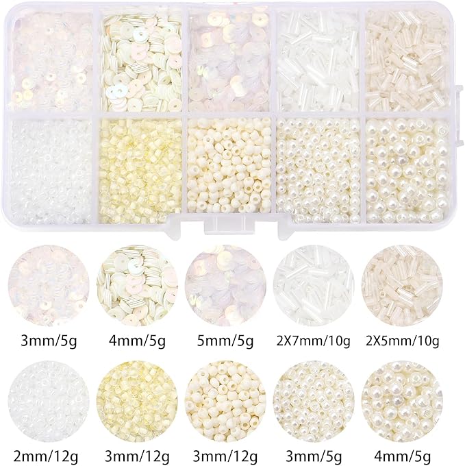 Assorted Beads for Jewelry Making, Glass Seed Bugle Tube Beads Loose Sequins Multiple Sizes for Crafts Sewing Jewelry Making