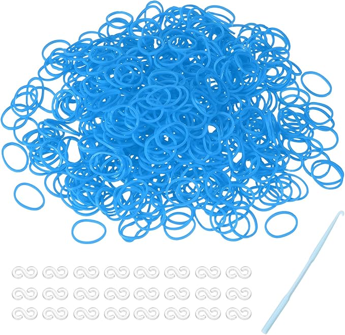 MECCANIXITY 600 Pcs Loom Rubber Bands Kit with 25 Pcs S-Clips 1-Hook Rubber Bands Refill Bracelet Making Kits for Weaving DIY Handcrafts Gift, Light Blue