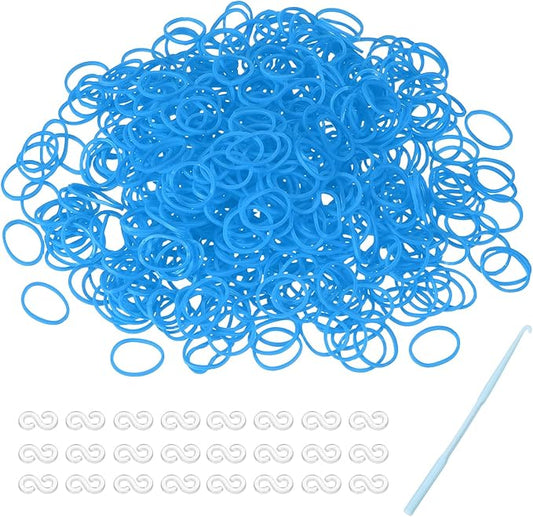 MECCANIXITY 600 Pcs Loom Rubber Bands Kit with 25 Pcs S-Clips 1-Hook Rubber Bands Refill Bracelet Making Kits for Weaving DIY Handcrafts Gift, Light Blue