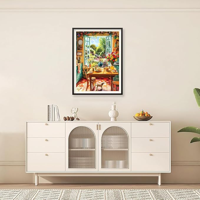 EIBEILI Adult Diamond Painting Set - Cozy Kitchen and Garden View Diamond Painting Set, 5D Diamond Painting, DIY Full Diamond Painting Gemstone Craft 11.8x15.7 inches