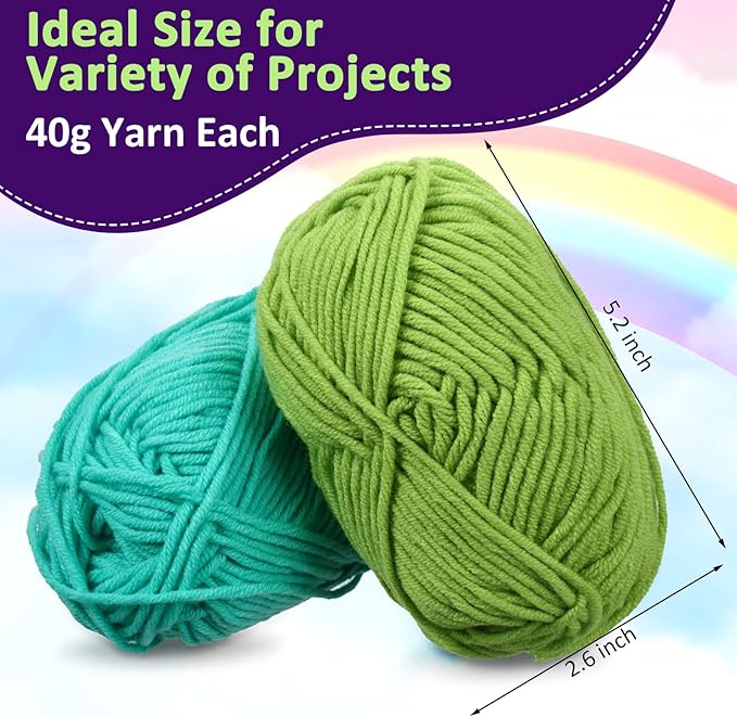 Kenning 50 Rolls Acrylic Yarn Skeins Bulk Assorted Soft 4390 Multicolor Crochet Yarn Mini Winter Gifts for Knitting Crocheting Adults Craft Project, 50 Colors