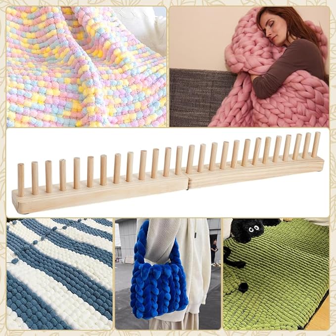 PH PandaHall Wooden Knitting Loom Chunky Blanket Kit Foldable Knitting Board Yarn Crochet Loom Portable Wood Looms Frame for Blankets Weaving DIY Hand Yarn Crafts Beginners Gifts Home Decor