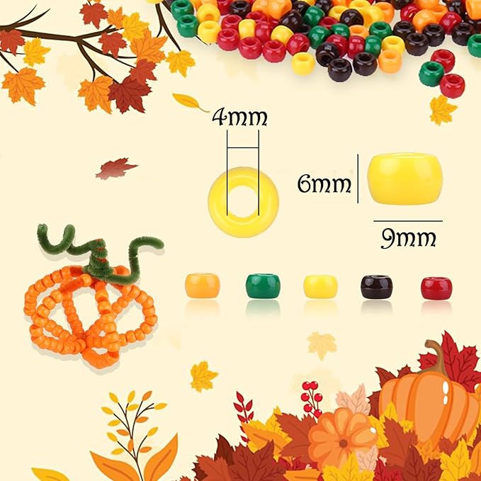 megoogo 1000pcs fall thanksgiving pony beads assorted opaque round plastic beads for autumn diy crafts home decor necklaces bracelets earrings