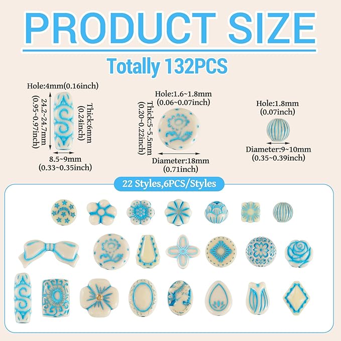 Cheriswelry 132Pcs Assorted Acrylic Beads Vintage Beads Bracelet Making Set Flat Round Flower Butterfly Bead Printed Aesthetic Bead Spacers 9-20mm for Necklace Phone Strap Keychain Jewelry Making