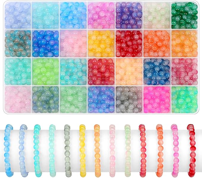 shynek 1400 Pieces 6mm Round Glass Beads for Bracelets, 28 Colors Bracelet Beads, Glass Crystal Beads for Jewelry Making, Bracelet Making and DIY Crafts(Gradient Mermaid Color)