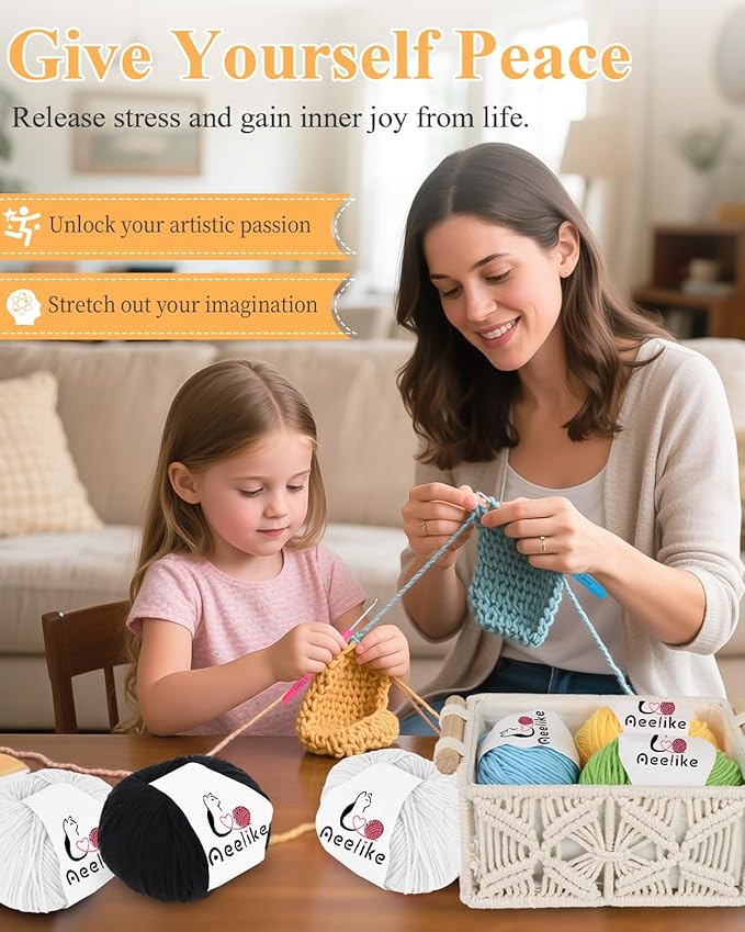 Aeelike Cotton Yarn for Crocheting, 20 PCS Multicolored Cotton Acrylic Yarns Set 4 Medium (Worsted) Crochet Yarn Bundle for Beginner Making DIY Crafts & Small Colorful Projects (Color C)
