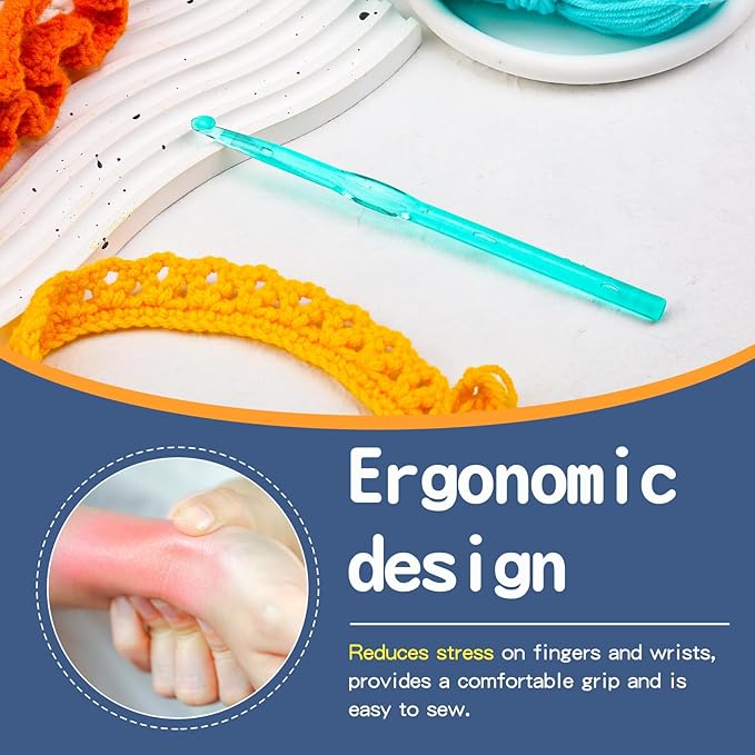 Crochet Hook, 5.5 mm Ergonomic Handle for Arthritic Hands, Colorful Transparent Crochet Hook for Beginners and Crocheting Yarn(5.5 mm)