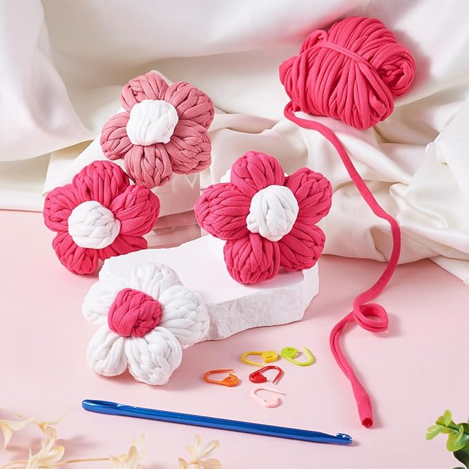 Magibeads Elastic Fabric Crochet Cloth Yarn Kit for Handmade Knitting Bag Spaghetti Knitting Yarn for DIY Blanket Cushion Crocheting Amigurumi Crochet for Home Decor
